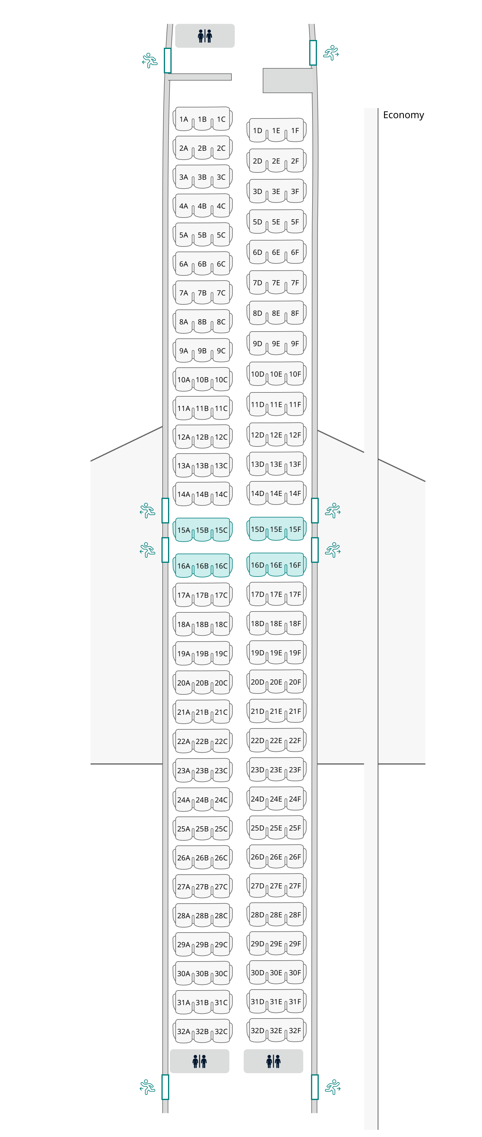 Seat map of 737-8 MAX layout 2. Seat information available in table below
