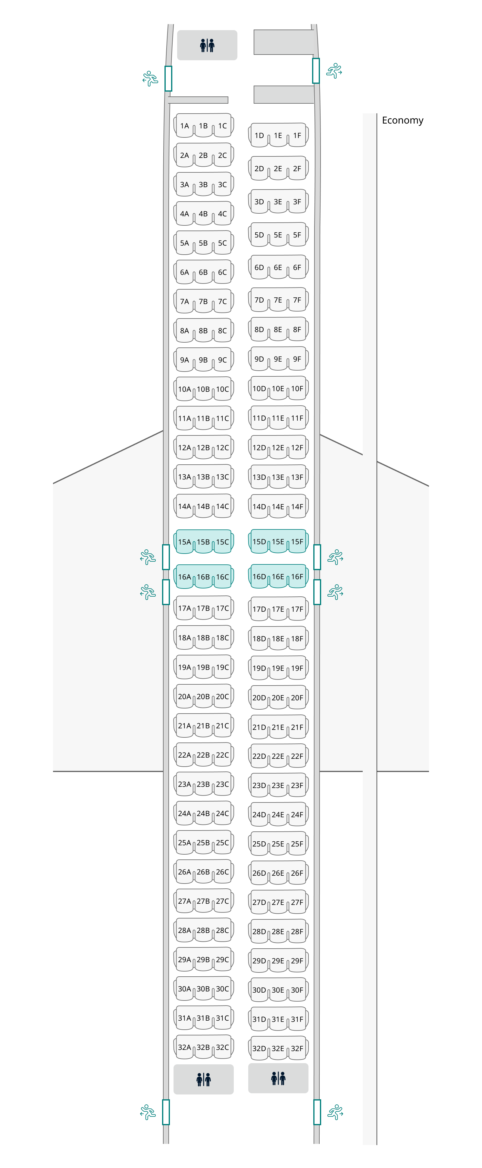 Seat map of 737-800 layout 2. Seat information available in table below