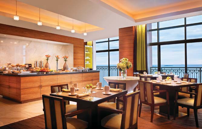 Cove Club lounge breakfast setup