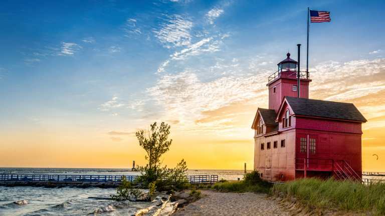 Big red lighthouse in Holland Michigan