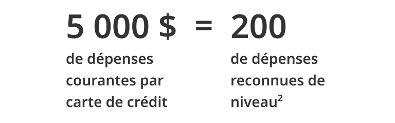 5 000 $ de dépenses courantes par carte de crédit = 200 de dépenses reconnues de niveau.